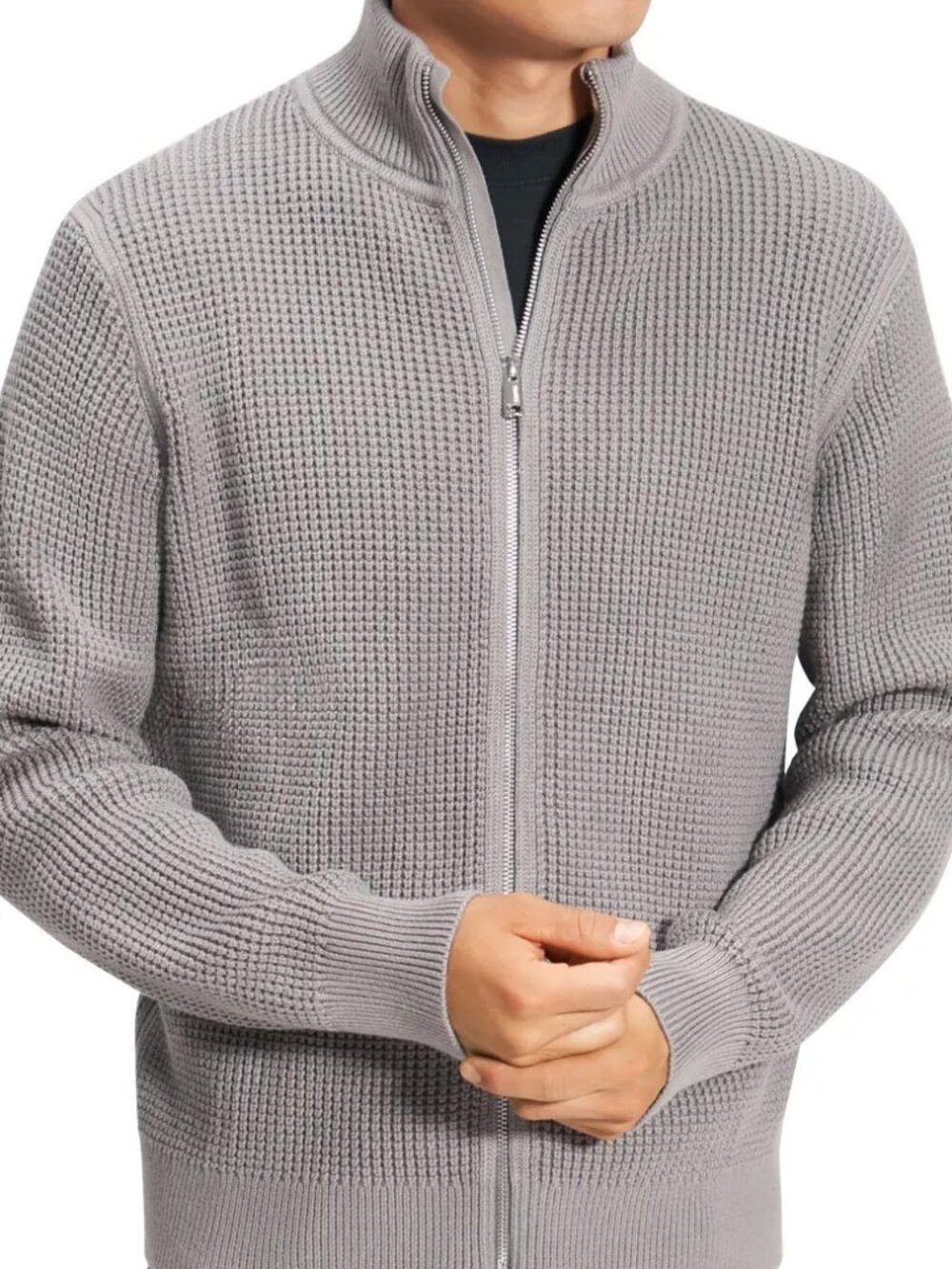 Theory Gary Front Zip Cardigan Jacket in Force Grey/Ivory